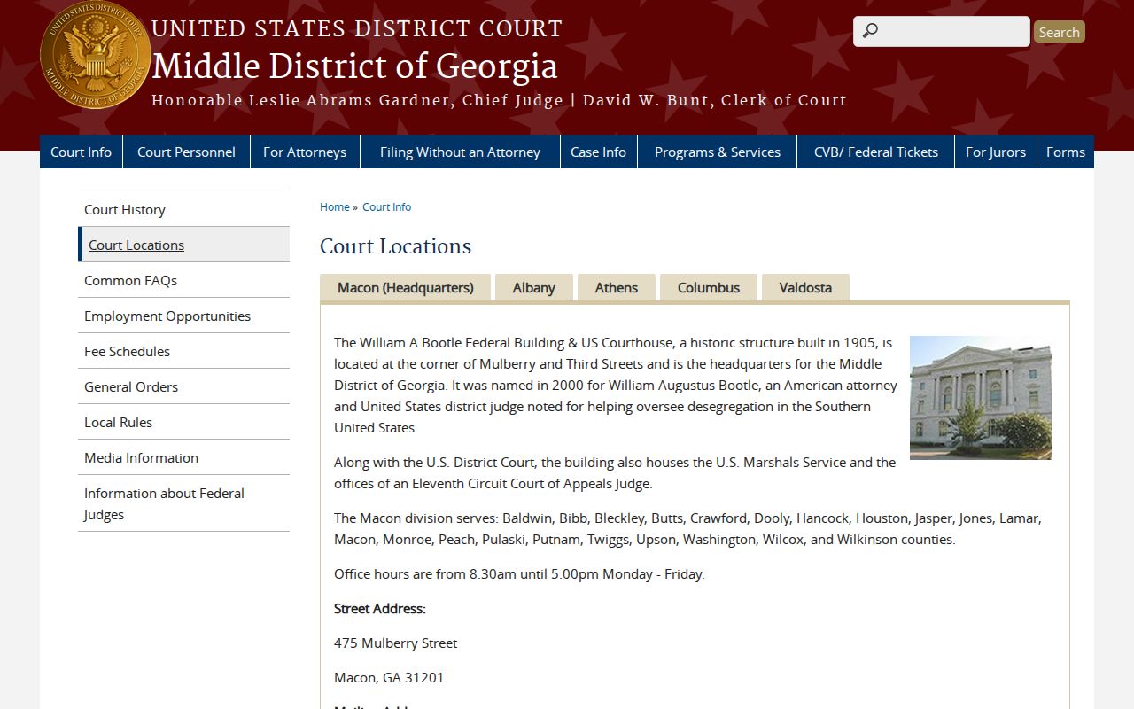 Crawford County court case records federal courthouse route near Macon