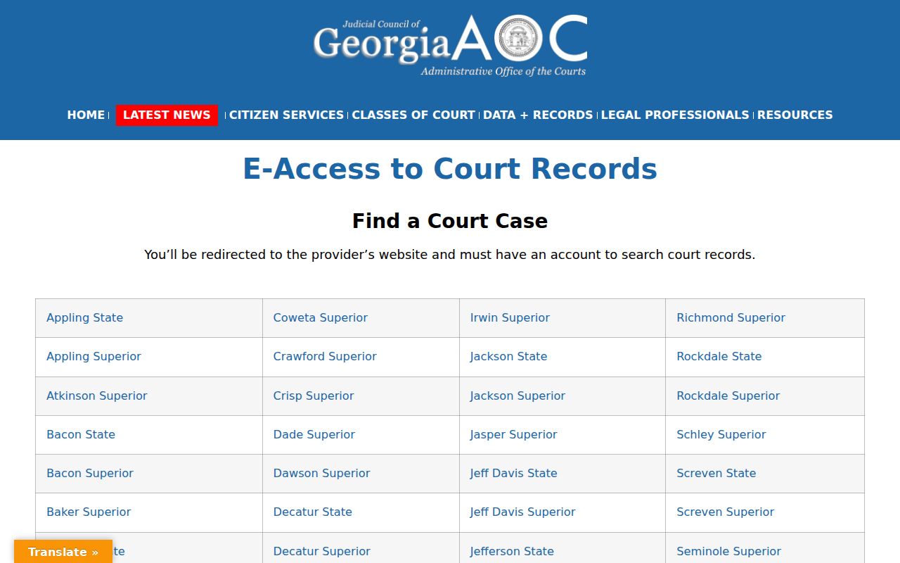 Crawford County court docket Georgia E-Access directory