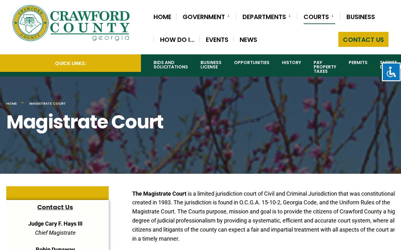 Crawford County Magistrate Court docket records and jurisdiction information